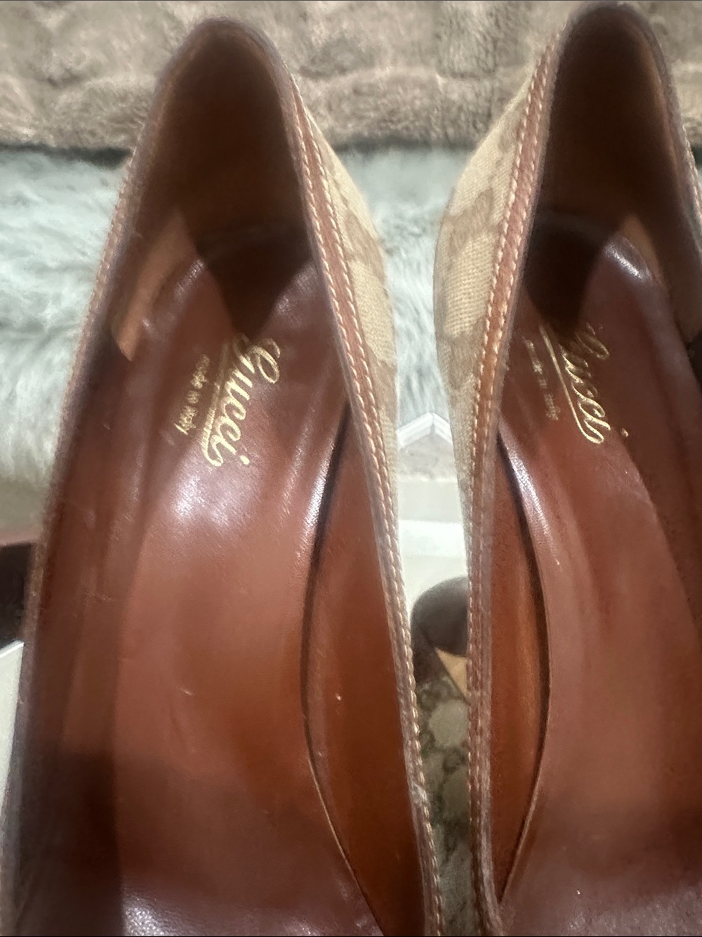 GUCCI Beige GG Canvas Bamboo Horsebit Women's Pumps classic streamlined style - Picture 2 of 13